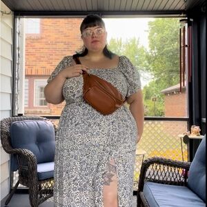 ELOQUII Plus Size Blue White Floral Dress